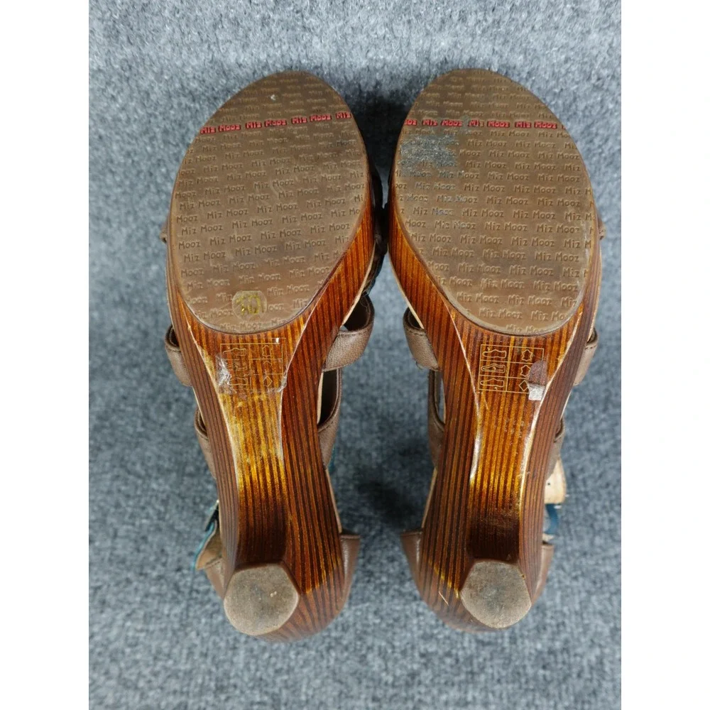 Miz Mooz Petra Soho Retro Mary Jane Blue/Brown Leather Womens Heel Shoes Size 10